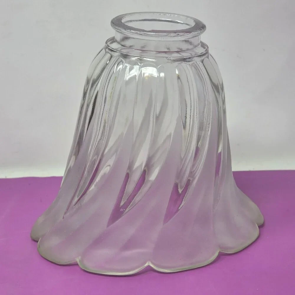 Vintage Clear & Frosted Glass Light‎ Shade With Swirl Design